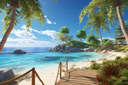 Resort landscape ocean palm photo