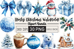 Frosty Christmas Watercolor Clipart, an Illustration by Black Bird Studio
