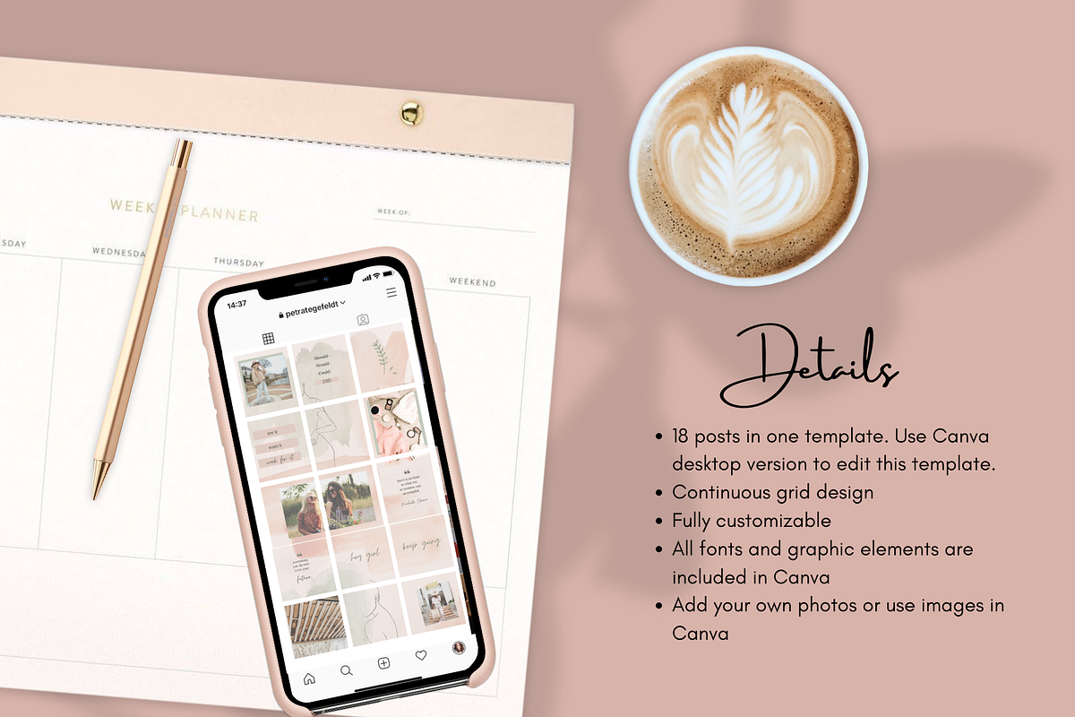 18 Post Instagram Puzzle Template, a Social Media Template by Tegefeldt Design (Photo 2 of 6)