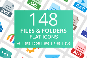 148 Files & Folders Flat Icons, an Outline Icon by IconBunny