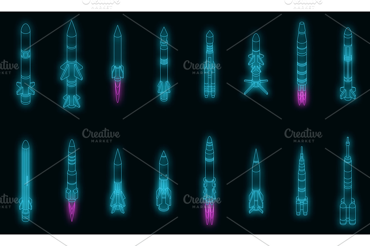 Missile attack icons set vector neon, a Technology Illustration by Ylivdesign