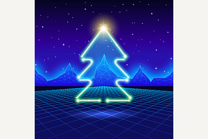 Christmas card with neon tree