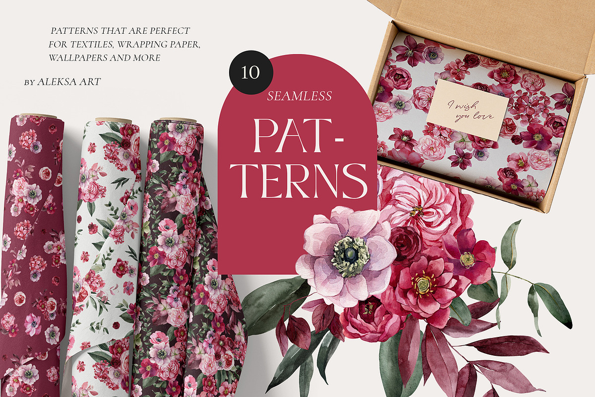 Viva MAGENTA floral collection, an Illustration by AleksaArt (Photo 13 of 15)