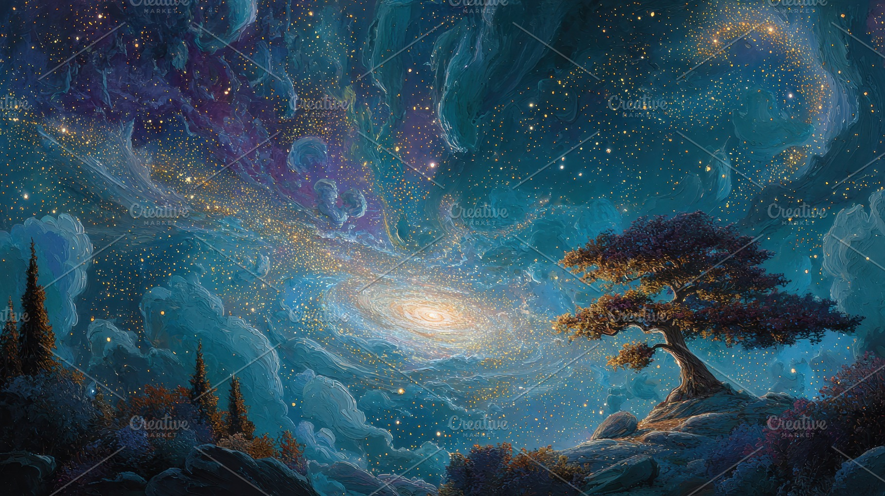 Stars shine above a tree under, a Photo by Pavel_design