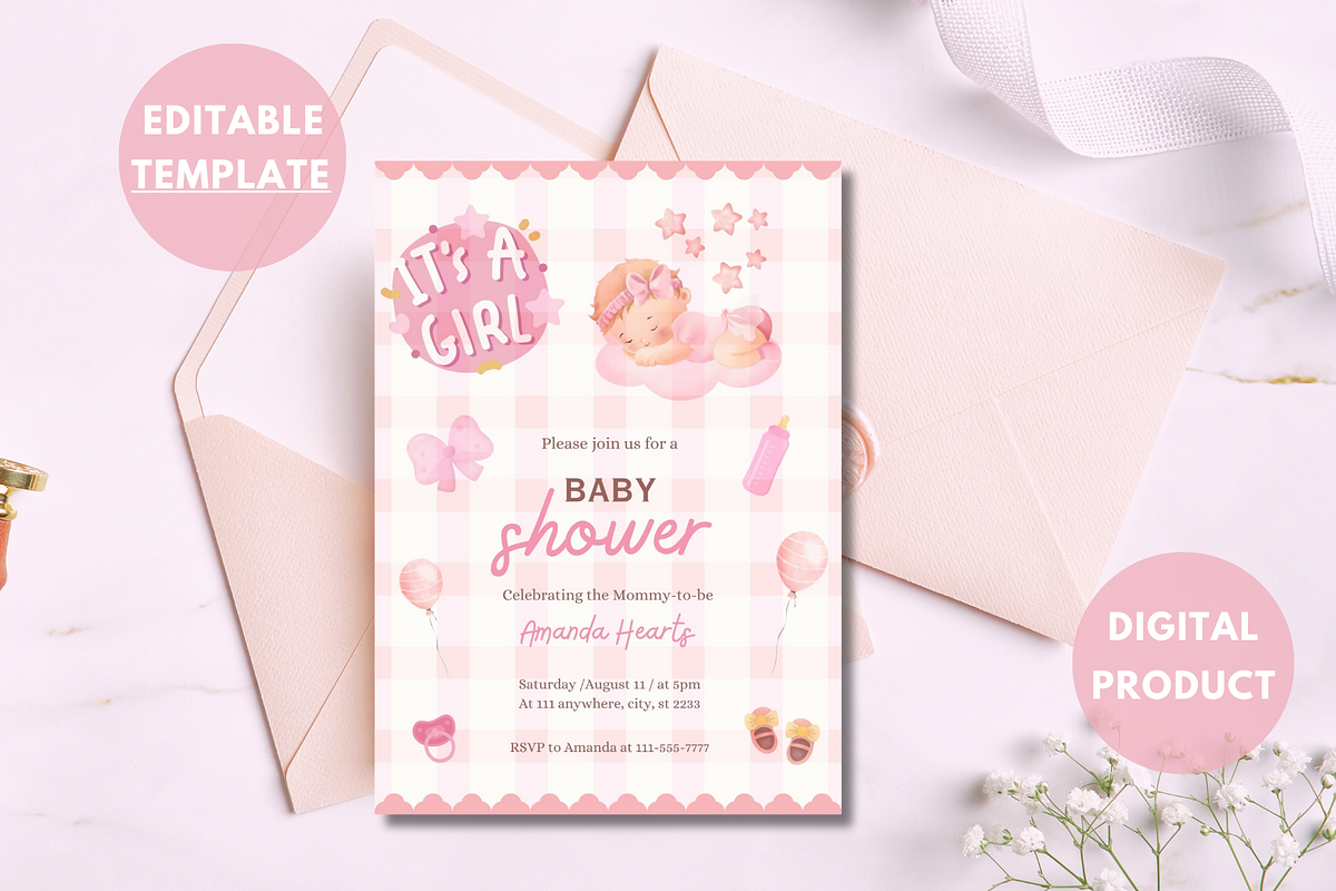 Baby Shower Invitation Template, an Invitation Template by SimoDigitalArt (Photo 2 of 9)