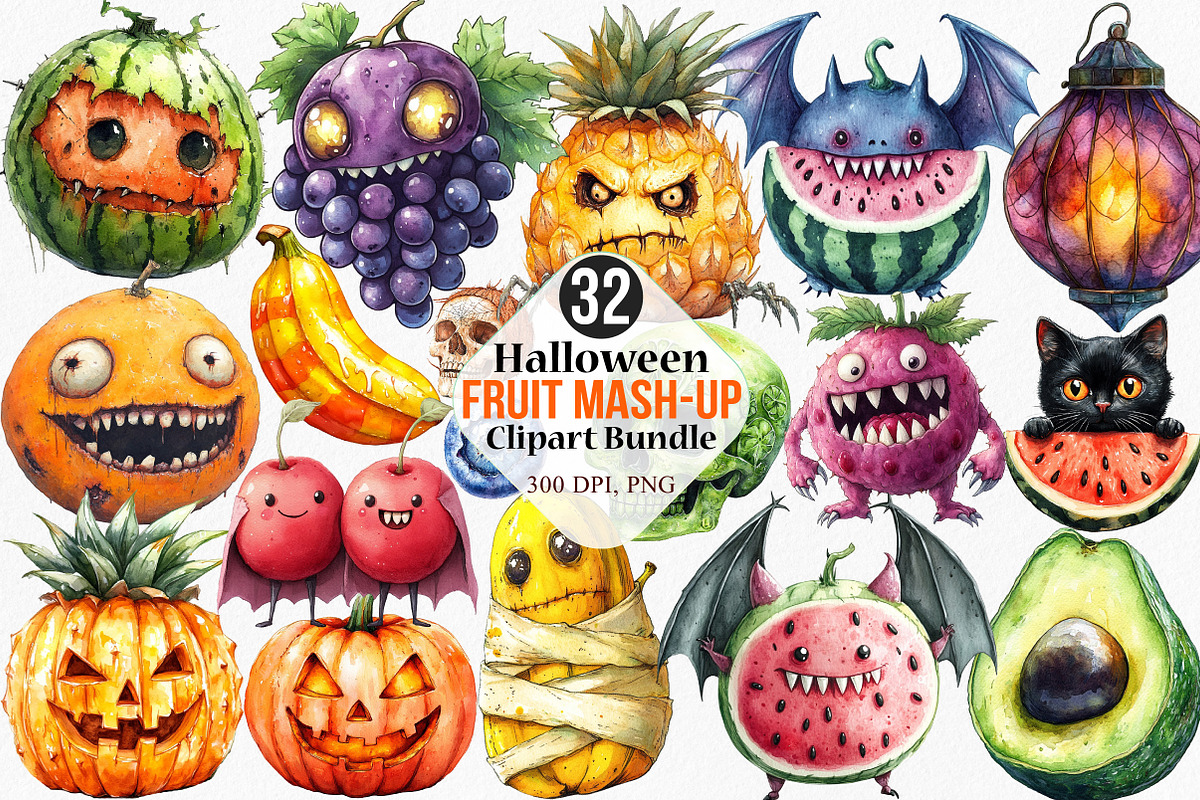 Halloween Fruit Mash-Up Clipart, an Illustration by Canvas Craft (Photo 1 of 7)