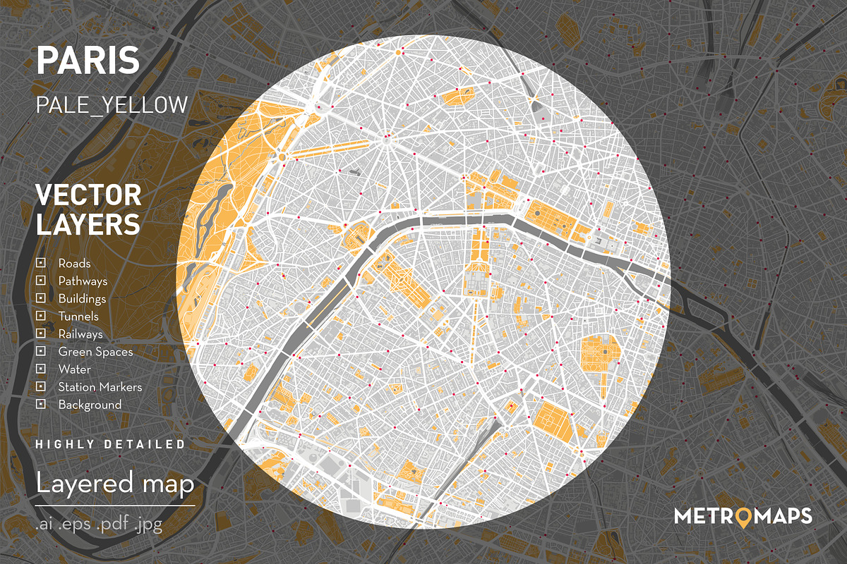 Paris Map (Vector) – Pale / Yellow, a Background Graphic by MetroMaps (Photo 1 of 3)