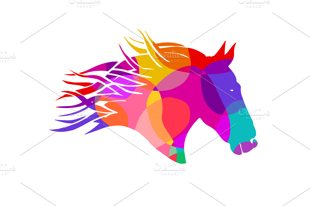 Object: colored horse head. Hand, an Animal Illustration by Nenahliadava Design
