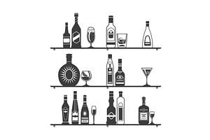 Bottles on shelves. alcoholic drinks, a Food Illustration by Onyx