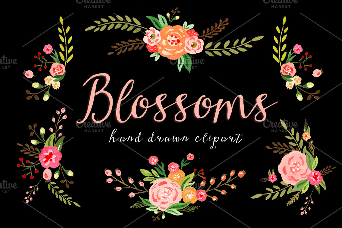 Blossoms - Watercolor floral ClipArt, an Illustration by DigitalCloud (Photo 1 of 3)