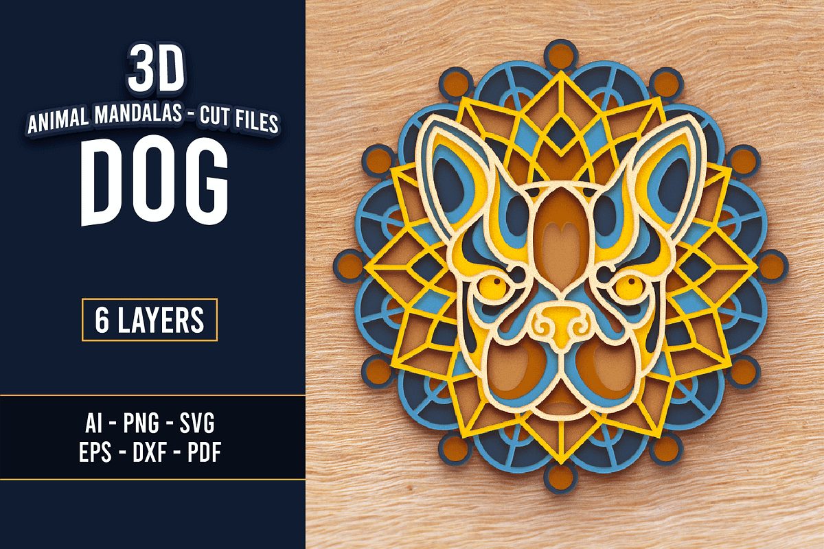 Dog 3D Mandala - SVG laser cut files, an Object Graphic by Arshad Ali (Photo 1 of 8)