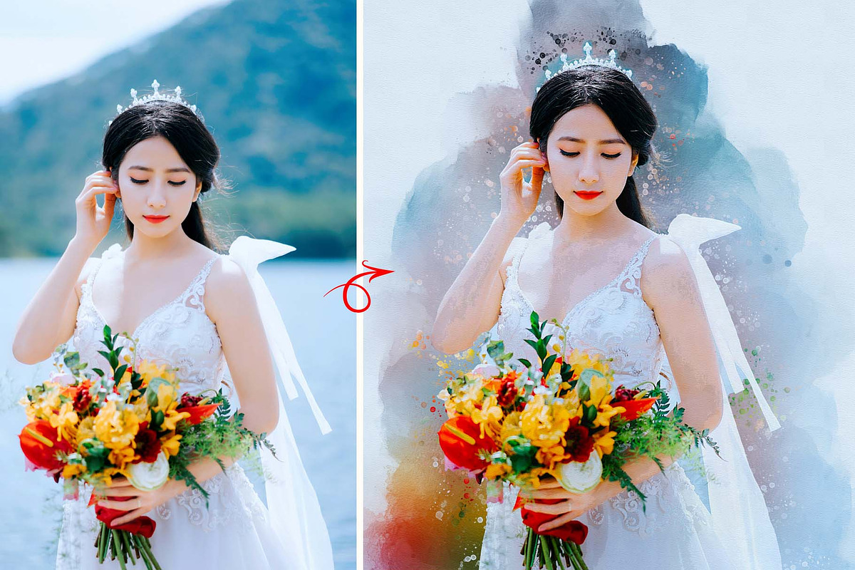 Wedding Watercolor Portrait Action, an Action Add-On by MRI STUDIO (Photo 9 of 12)