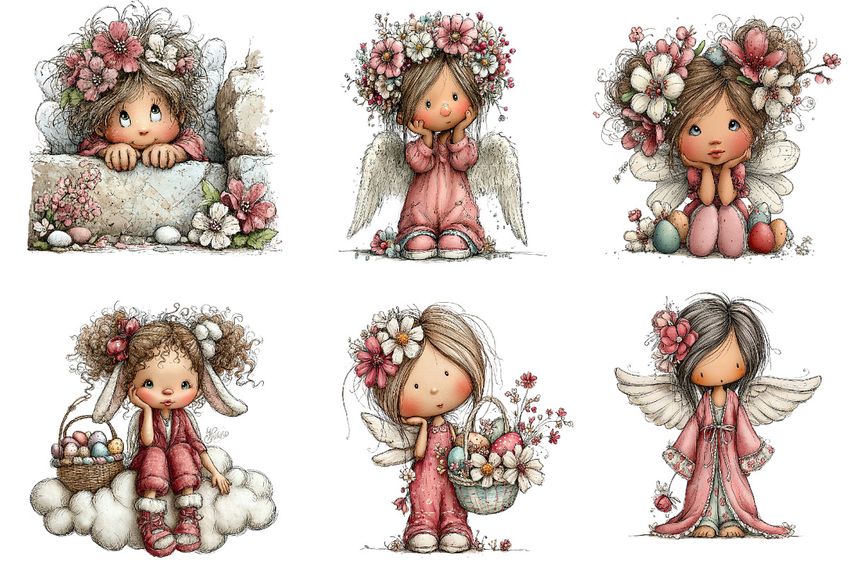 Whimsical Easter Angels Clipart, an Illustration by Dream Creation (Photo 6 of 7)