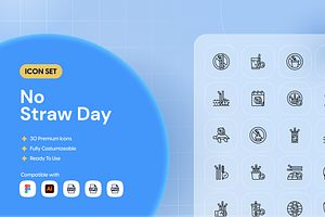 No Straw Day Icon Set, an Outline Icon by Nathaya Studio