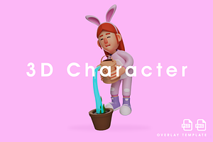 Bunny Girl 3D Pouring Water On Plant