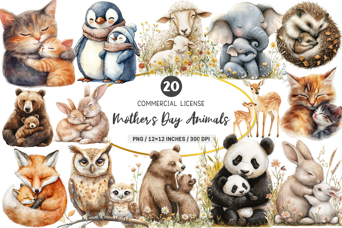 Cute Mother's Day Animals Clipart, an Illustration by SinaCreation (Photo 1 of 5)