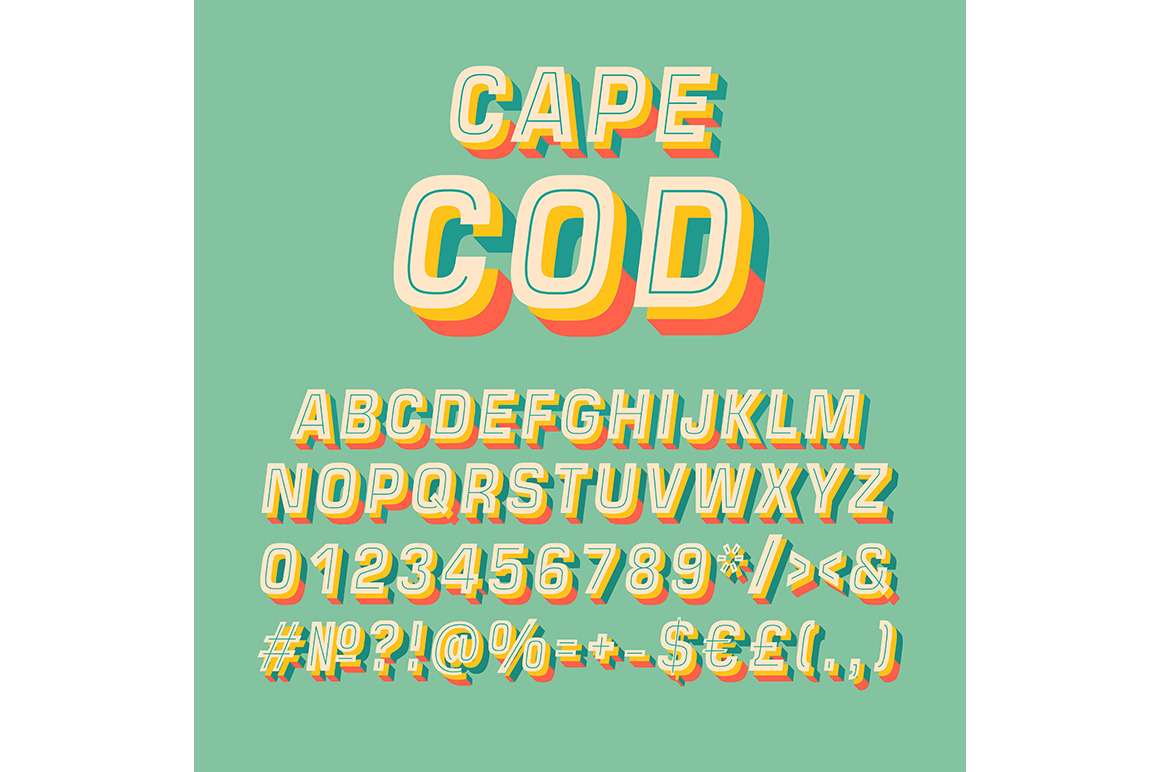 Cape cod vintage 3d vector alphabet, a Templates & Theme by IMG Visuals