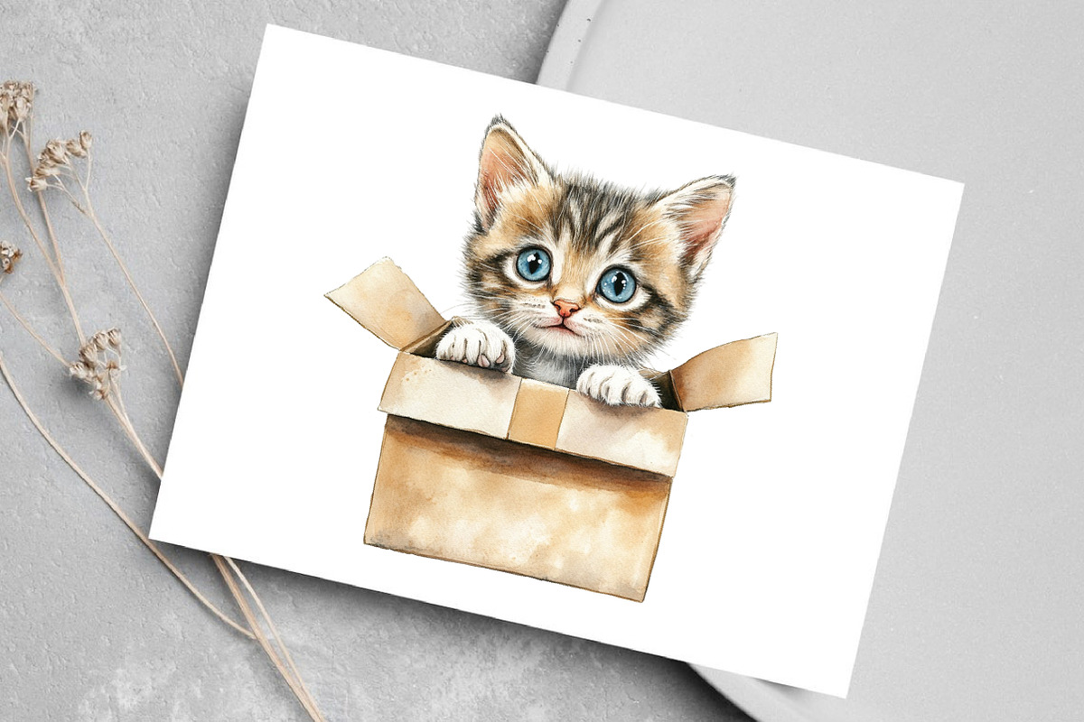 Cute Christmas Kitten Clipart, an Illustration by Canvas Craft (Photo 5 of 7)