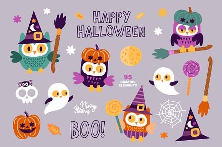 Witchy Owls Halloween clipart