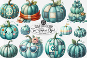 Watercolor Teal Pumpkins Clipart, an Illustration by Designking (Thumbnail 1 of 4)