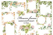 Watercolor Floral Frames Clipart, an Object Illustration by Pattern + watercolor (Thumbnail 1 of 5)