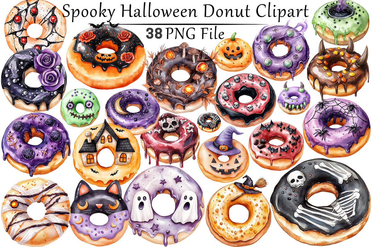 Spooky Halloween Donut Clipart, a Seasonal Illustration by CitraGraphics (Photo 1 of 8)