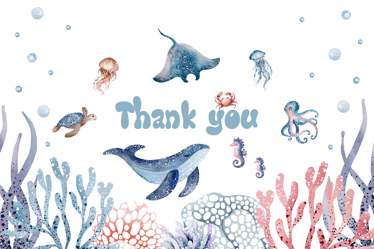 Ocean Animals Watercolor Clipart, an Animal Illustration by LenArt (Photo 16 of 16)
