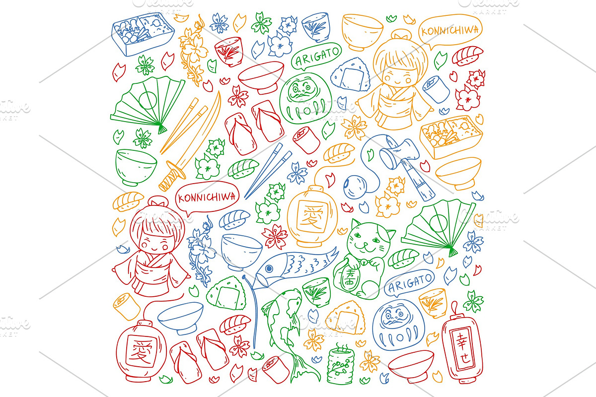 Japan. Vector pattern with japanese, a Food Illustration by Doodle