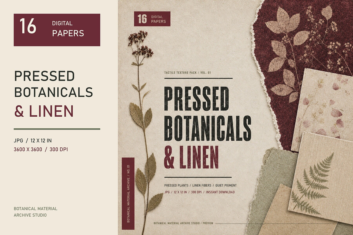 Pressed Botanicals & Linen Papers, a Texture Graphic by KamimiArt (Photo 1 of 8)