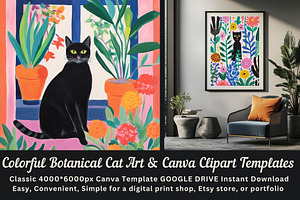Botanical Cat Clipart Templates