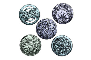 ornate metal button set sketch hand, an Illustration by pikepicture