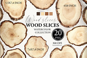 20 Wooden slices Watercolor clipart, an Illustration by KarinkaBU (Thumbnail 1 of 9)