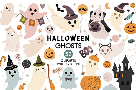 Halloween ghosts clipart, an Illustration by JulzaArt