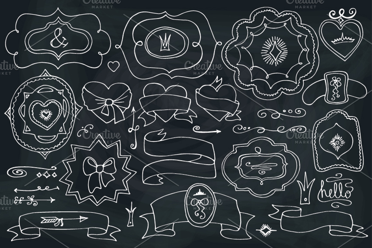 Doodle badge,decor elements set.Love preview 3