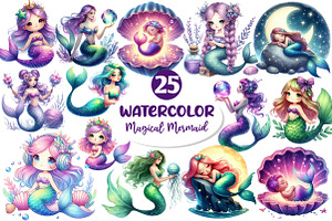 Magical Mermaid Sublimation Clipart, an Illustration by Dream Creation