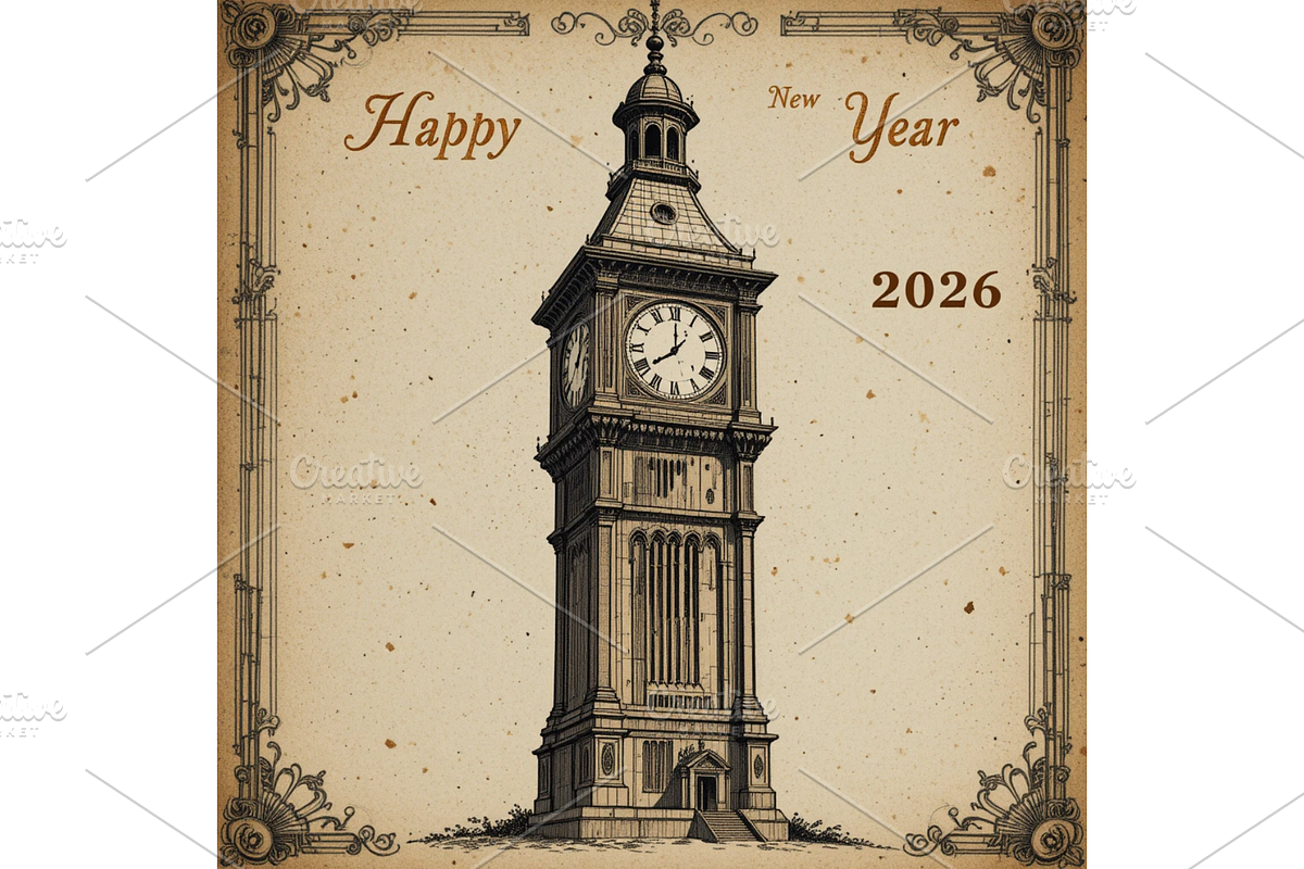 Old Vintage New Year 2026 Clipart, a Seasonal Illustration by Creative design (Photo 6 of 7)