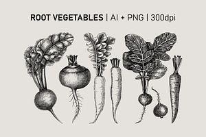 Vegetables & Herbs Vector Sketches.