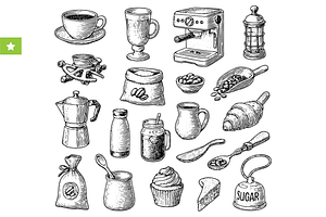 Coffee & Bakery Icons Set, an Object Graphic by RT Studio
