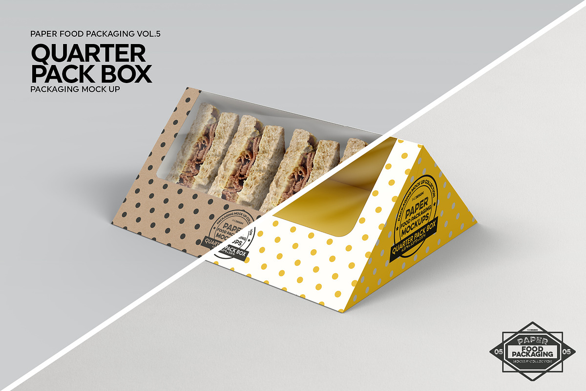 Quarter Pack Sandwich Box Mockup, a Packaging Mockup by INCDesign (Photo 3 of 5)