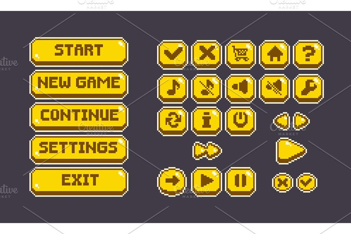 Pixel game button collection with 8, an Object Illustration by art PVP - market