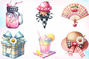 Watercolor Gingham Summer Clipart, a Seasonal Illustration by Canvas Craft (Thumbnail 3 of 3)