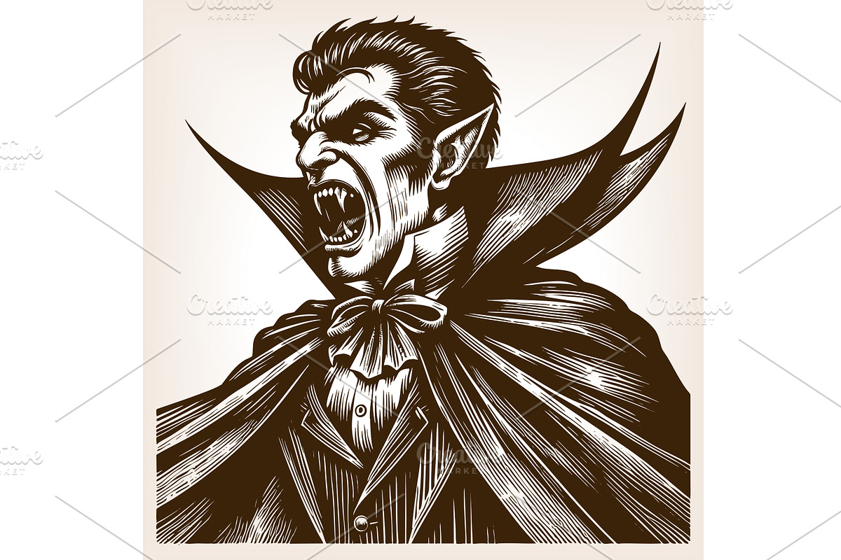 Angry vampire with fangs vector, a Person Illustration by AlexArt