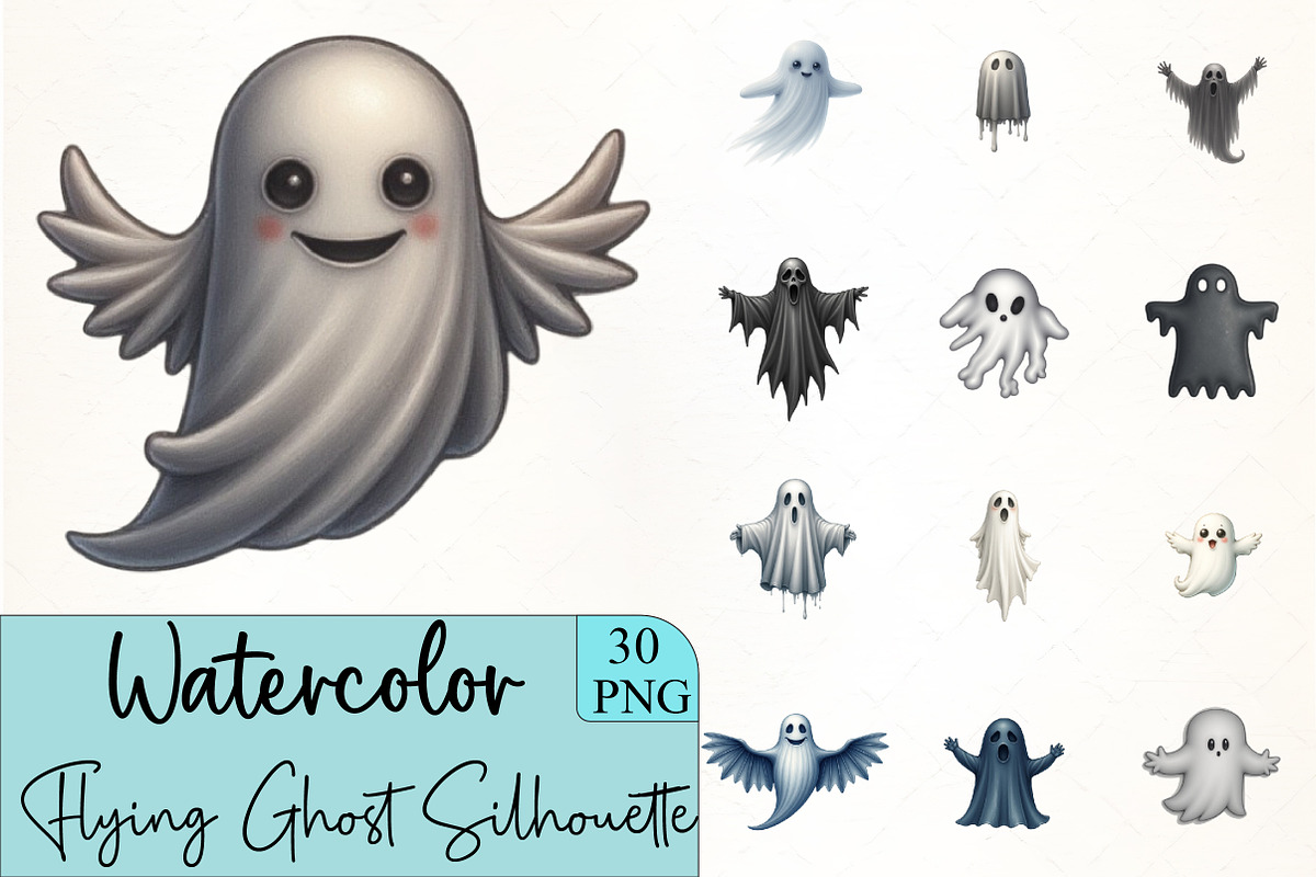 Flying Ghost Silhouette Clipart, an Illustration by CrexoraLab (Photo 1 of 5)