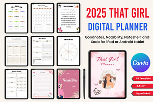 2025 That Girl Digital Planner Canva, a Stationery Template by Designmela01