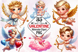 Cupid & Arrow Clipart Valentine PNG, an Illustration by RobertsArt