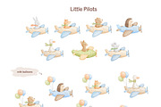 Watercolor Animal Airplane Clipart, an Animal Illustration by ElenaPlatovaArt (Thumbnail 3 of 12)