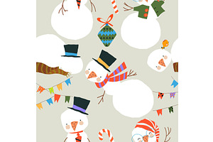 Seamless Pattern With Cute Snowmen, an Object Illustration by Maria Starus