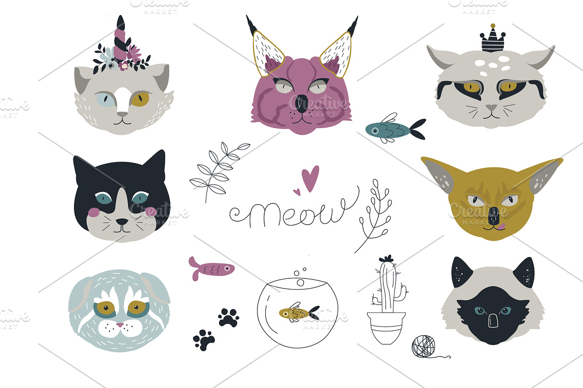 7 cat breed, lettering and pattern, a Texture Illustration by narinadraban (Photo 2 of 6)