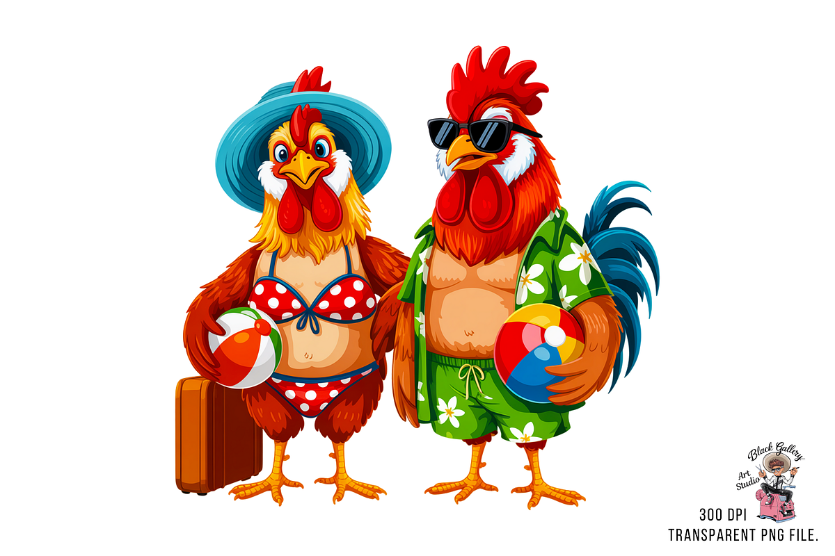 10 Rooster and Hen Beach PNG Bundle, an Illustration by Clipart Bloom (Photo 2 of 11)