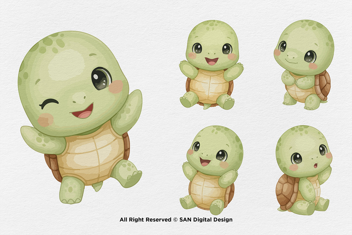 15 Bundle Watercolor Cute Turtle, an Animal Illustration by Morspective (Photo 7 of 8)